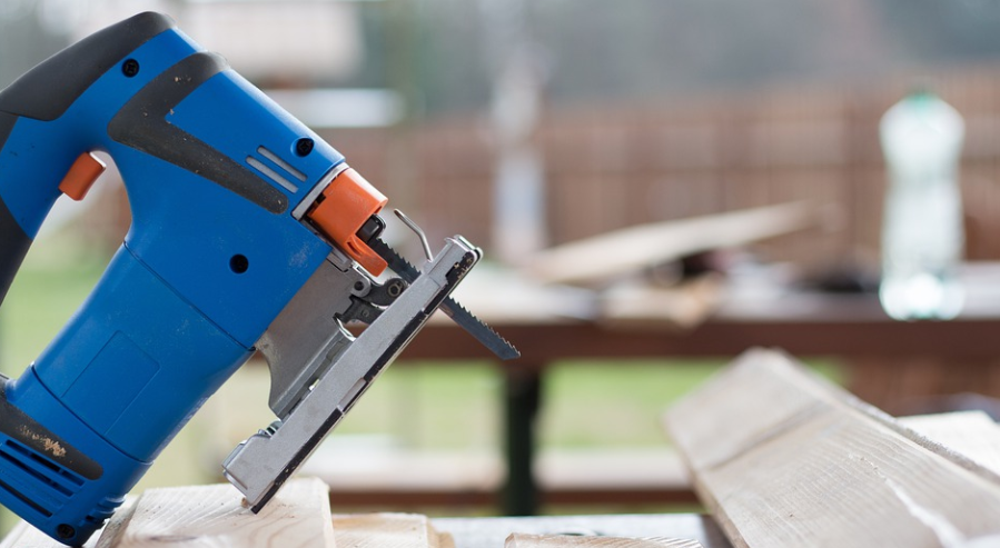 A blue reciprocating saw